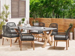 Beliani Garden Dining Set 6 Seater Olbia With Cushions Black - thumbnail 2
