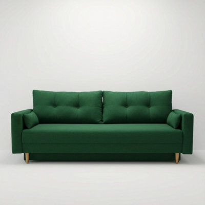 Bongo Upholstered Sofa Bed Hr Foam Bonnell Springs Wooden Legs Bedding Storage Living Room 220X94X86Cm Green - image 1