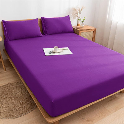 Ameha Plain Fitted Sheet 25Cm Deep Pocket- Breathable Wrinkle Resistant Microfiber Bed Sheet Easy Care Purple King (152X200Cm) - image 1