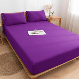 Ameha Plain Fitted Sheet 25Cm Deep Pocket- Breathable Wrinkle Resistant Microfiber Bed Sheet Easy Care Purple King (152X200Cm) - thumbnail 1