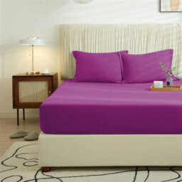 Ameha Plain Fitted Sheet 25Cm Deep Pocket- Breathable Wrinkle Resistant Microfiber Bed Sheet Easy Care Purple King (152X200Cm) - thumbnail 5