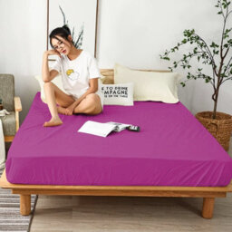 Ameha Plain Fitted Sheet 25Cm Deep Pocket- Breathable Wrinkle Resistant Microfiber Bed Sheet Easy Care Purple King (152X200Cm) - thumbnail 2