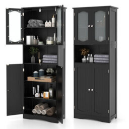 Costway 164 Cm Tall Bathroom Cabinet Freestanding Floor Cabinet-Black - thumbnail 9