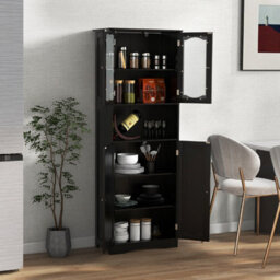 Costway 164 Cm Tall Bathroom Cabinet Freestanding Floor Cabinet-Black - thumbnail 8