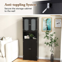 Costway 164 Cm Tall Bathroom Cabinet Freestanding Floor Cabinet-Black - thumbnail 5