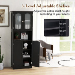 Costway 164 Cm Tall Bathroom Cabinet Freestanding Floor Cabinet-Black - thumbnail 4