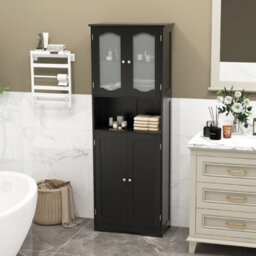 Costway 164 Cm Tall Bathroom Cabinet Freestanding Floor Cabinet-Black