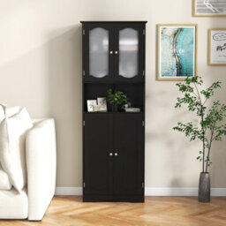 Costway 164 Cm Tall Bathroom Cabinet Freestanding Floor Cabinet-Black - thumbnail 7