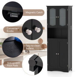 Costway 164 Cm Tall Bathroom Cabinet Freestanding Floor Cabinet-Black - thumbnail 6