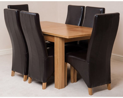 That's Furniture Hampton 120Cm - 160Cm Oak Extending Dining Table And 6 Chairs Dining Set With Lola Brown Leather Chairs - image 1