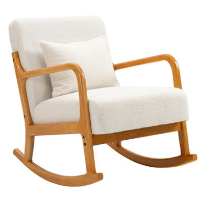 Nordlys Solid Wood Rocking Chair With White Bouclé Countryside Style Living Room - image 1