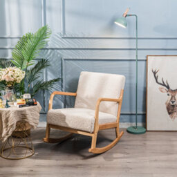 Nordlys Solid Wood Rocking Chair With White Bouclé Countryside Style Living Room - thumbnail 3
