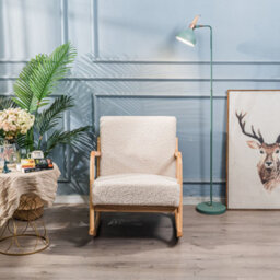 Nordlys Solid Wood Rocking Chair With White Bouclé Countryside Style Living Room - thumbnail 5