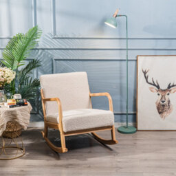 Nordlys Solid Wood Rocking Chair With White Bouclé Countryside Style Living Room - thumbnail 7
