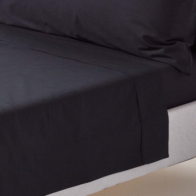 Homescapes Black Egyptian Cotton Flat Sheet 200 Tc, Single - image 1