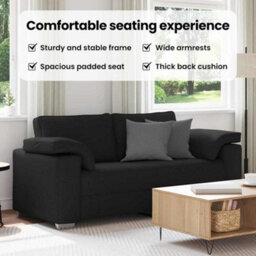 Vidaxl Sofa With Cushion Black 180 X 77 X 82 Cm Fabric - thumbnail 8