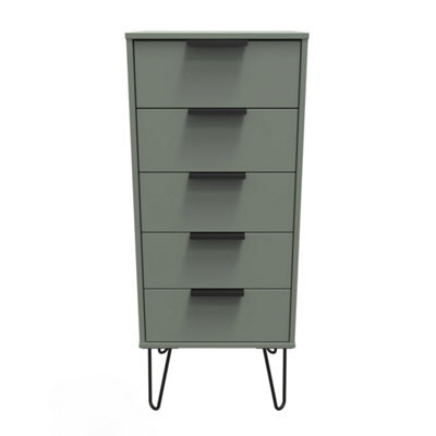 Osaka 5 Drawer Tall Bedside Cabinet In Reed Green (Ready Assembled) - image 1