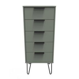 Osaka 5 Drawer Tall Bedside Cabinet In Reed Green (Ready Assembled) - thumbnail 1