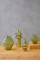 Orsina Tiered Small Green Glass Vase, Eye Catching Layered Modern Vase, Ribbed Glass Vase, Decorative Vase - thumbnail 2