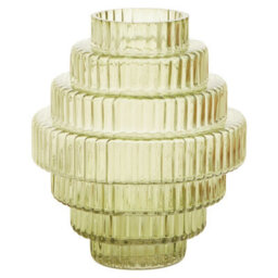Orsina Tiered Small Green Glass Vase, Eye Catching Layered Modern Vase, Ribbed Glass Vase, Decorative Vase