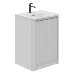 Plum&clay Isla Ribbed Fluted White Freestanding Bathroom Vanity Unit & White Basin Set (W)600mm - thumbnail 1