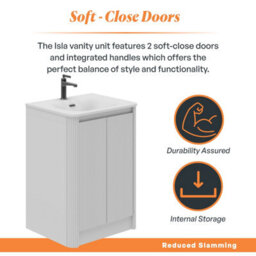 Plum&clay Isla Ribbed Fluted White Freestanding Bathroom Vanity Unit & White Basin Set (W)600mm - thumbnail 4