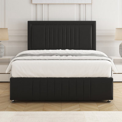Bsspoke Lily Divan Bed Set Black Plush Velvet 24Inch Headboard & Footboard & Mattress No Drawers In Single 4Ft 4Ft6 5Ft 6Ft - image 1
