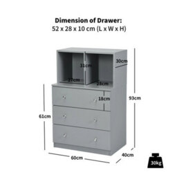 3-Drawer Chest Storage Cabinet Dresser Free-Standing Organizer 2 Cubbies 3 - thumbnail 2
