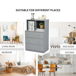 3-Drawer Chest Storage Cabinet Dresser Free-Standing Organizer 2 Cubbies 3 - thumbnail 4