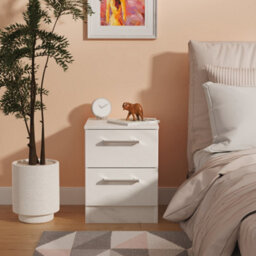 Cornwall 2 Drawer Compact Bedside Cabinet In Marble (Ready Assembled) - thumbnail 1