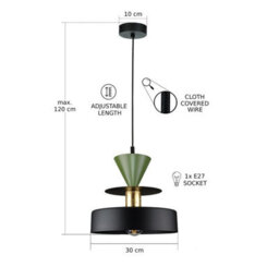 Luminosa Lighting Luminosa Valia Dome Pendant Ceiling Light Black, Gold, Green 1X E27 - thumbnail 3