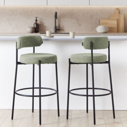 Beliani Set Of 2 Light Green Boucle Bar Stools With Black Steel Legs - Modern Dining - thumbnail 1