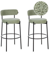 Beliani Set Of 2 Light Green Boucle Bar Stools With Black Steel Legs - Modern Dining - thumbnail 2