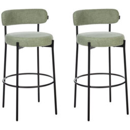 Beliani Set Of 2 Light Green Boucle Bar Stools With Black Steel Legs - Modern Dining - thumbnail 3