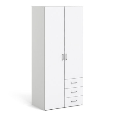 Furniture To Go Space Wardrobe With 2 Doors + 3 Drawers White 1750 (W) 77.6 X  (H) 175.4 X  (D) 49.4Cm - image 1