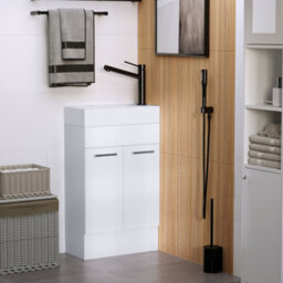 Kleankin Bathroom Wash Basin Vanity With Ceramic Sink Base Cabinet Two Doors - thumbnail 1