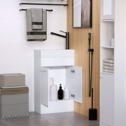 Kleankin Bathroom Wash Basin Vanity With Ceramic Sink Base Cabinet Two Doors - thumbnail 6