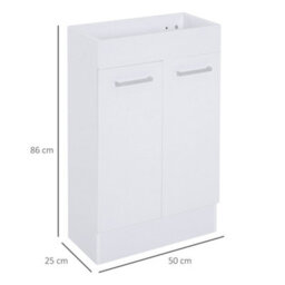 Kleankin Bathroom Wash Basin Vanity With Ceramic Sink Base Cabinet Two Doors - thumbnail 3