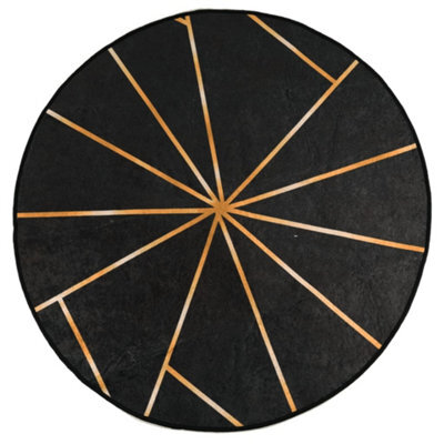 Berkfield Durable Rug Washable Black And Gold Size  120 Cm Anti Slip