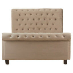 Orsina Elegant Brushed Velvet Double Bed, Minimalist Double Bed For Bedroom, Velvet Upholstered Stud Detail Bed - thumbnail 4