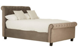 Orsina Elegant Brushed Velvet Double Bed, Minimalist Double Bed For Bedroom, Velvet Upholstered Stud Detail Bed - thumbnail 2
