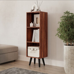 Urbn-Living Urbnliving 80Cm Height 3 Tier Teak Wooden Storage Cube Bookcase Scandinavian Style Black Legs - thumbnail 2