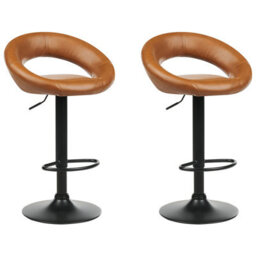 Beliani Set Of 2 Bar Chairs Peoria Swivel Faux Leather Golden Brown