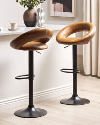 Beliani Set Of 2 Bar Chairs Peoria Faux Leather Swivel Golden Brown - thumbnail 2