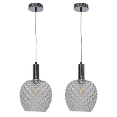 First Choice Lighting Set Of 2 Baine - Clear Textured Glass Chrome Deco Pendant Fittings - image 1