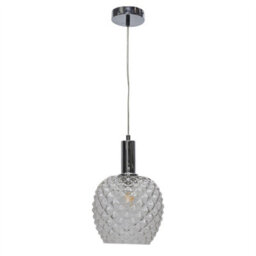 First Choice Lighting Set Of 2 Baine - Clear Textured Glass Chrome Deco Pendant Fittings - thumbnail 2