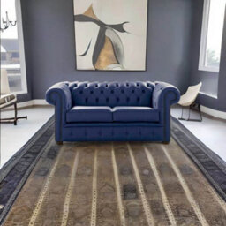 Chesterfield 2 Seater Shelly Billberry Blue Leather Sofa Settee Bespoke In Classic Style - thumbnail 2