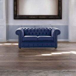 Chesterfield 2 Seater Shelly Billberry Blue Leather Sofa Settee Bespoke In Classic Style - thumbnail 3