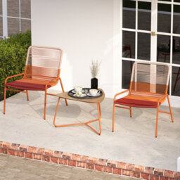 Gainoom 3 Piece Orange Patio Bistro Set Outdoor Rattan Furniture Set - thumbnail 4