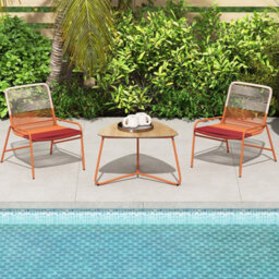 Gainoom 3 Piece Orange Patio Bistro Set Outdoor Rattan Furniture Set - thumbnail 3